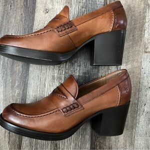 Frye Jean Heeled Loafers Carmel Brown Cara 9B